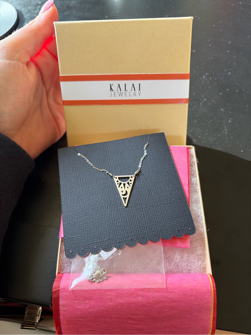 Kalai Jewelry Silver Geometric Triangle Pendant Necklace